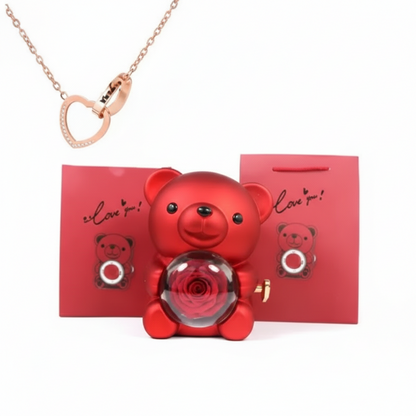 Oso Abrazo con Rosa y Collar de Corazon