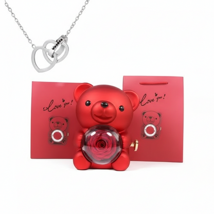 Oso Abrazo con Rosa y Collar de Corazon