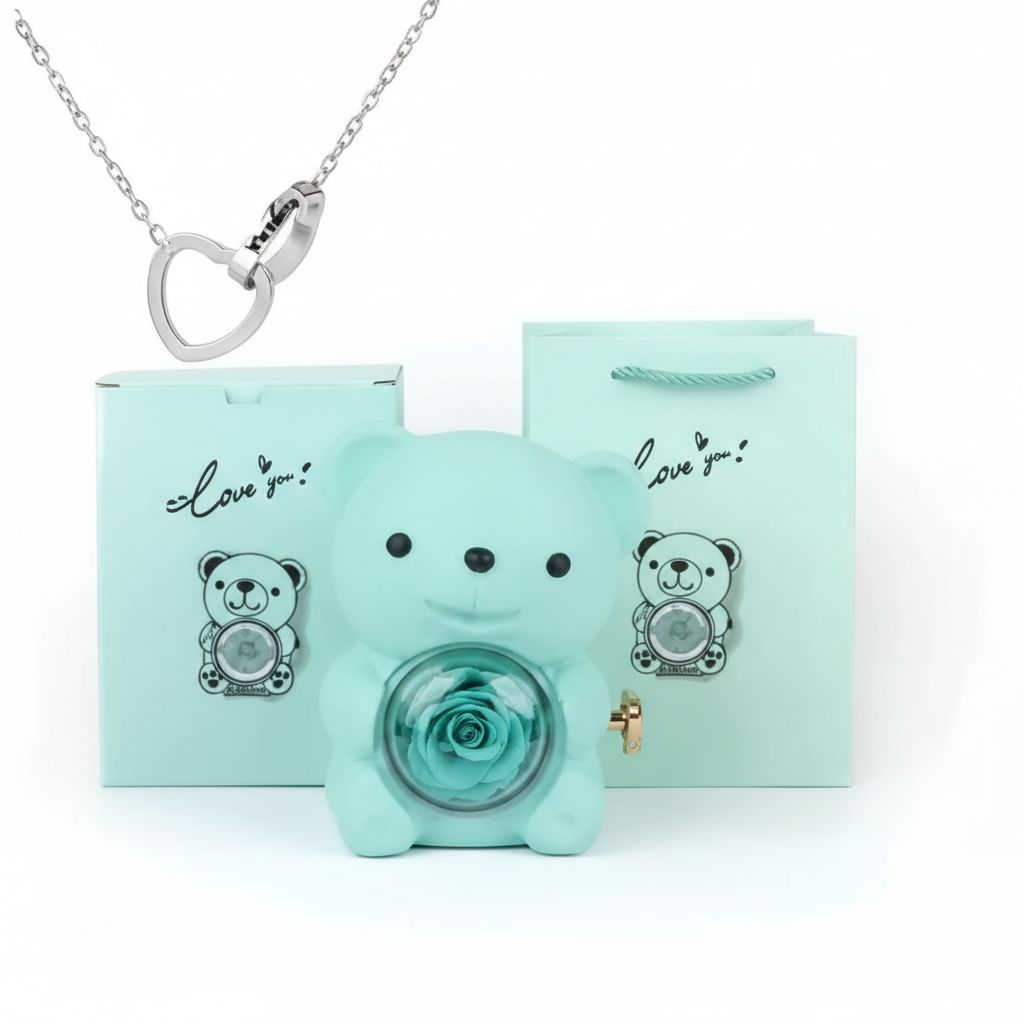 Oso Abrazo con Rosa y Collar de Corazon