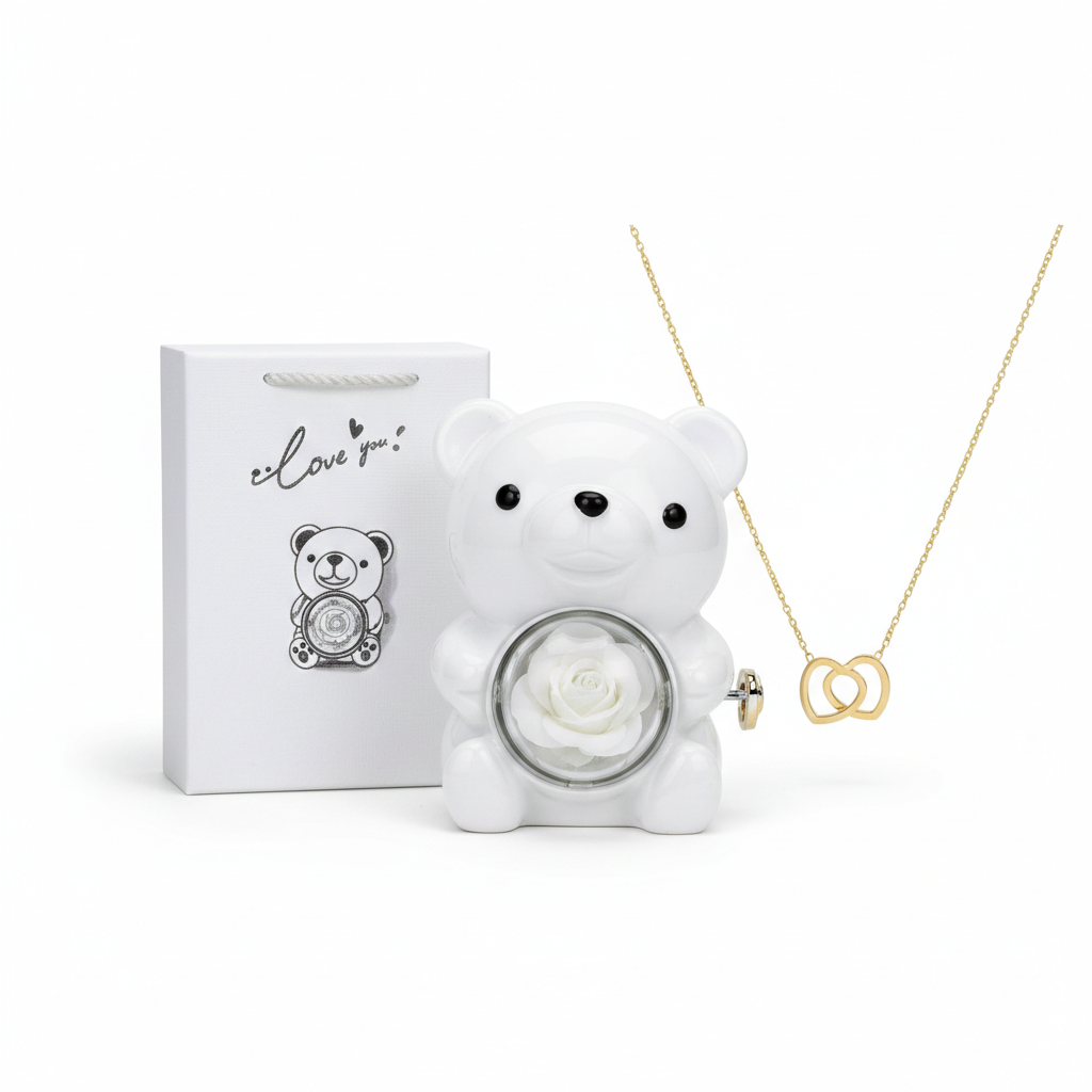 Oso Abrazo con Rosa y Collar de Corazon