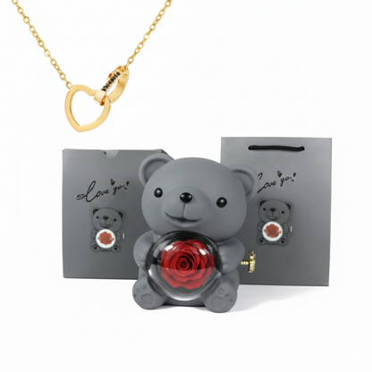 Oso Abrazo con Rosa y Collar de Corazon