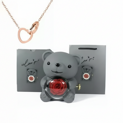 Oso Abrazo con Rosa y Collar de Corazon