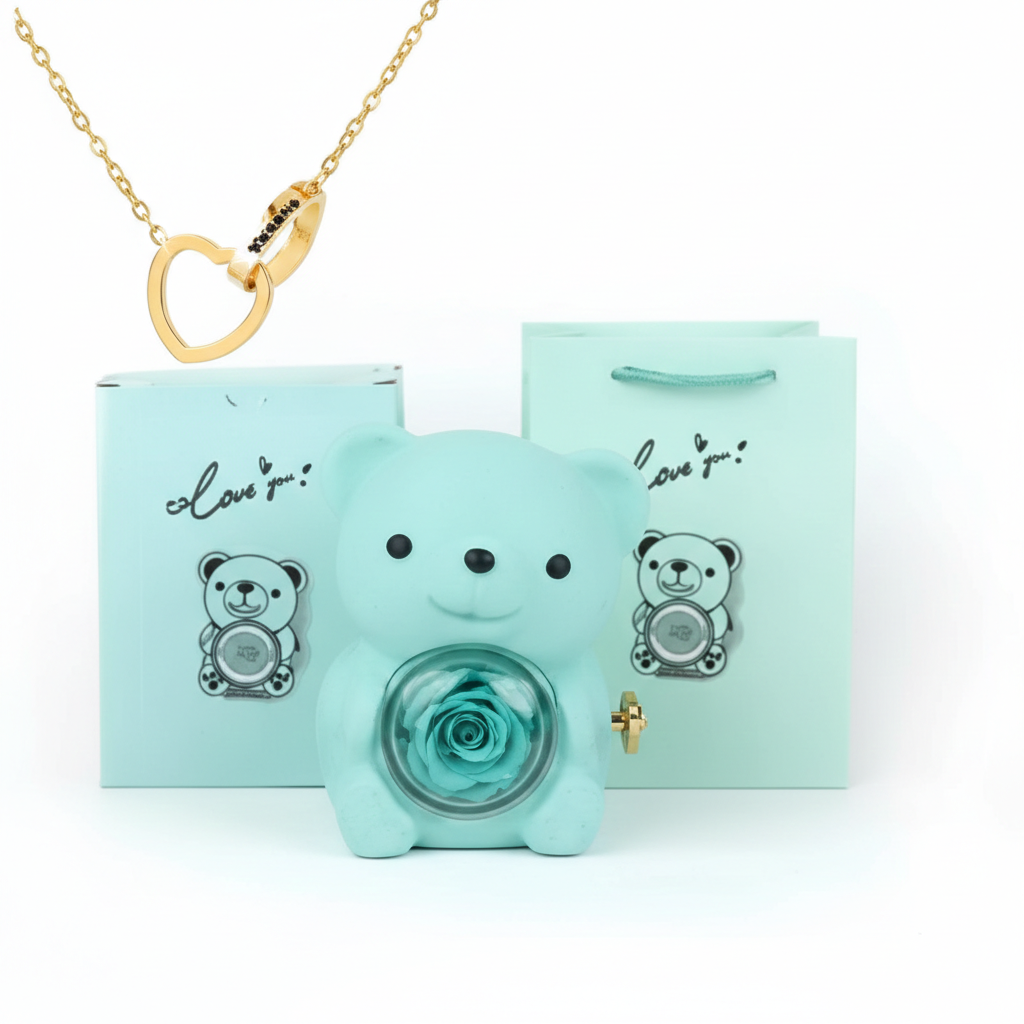 Oso Abrazo con Rosa y Collar de Corazon