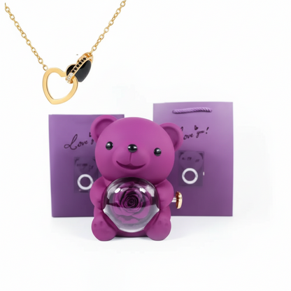 Oso Abrazo con Rosa y Collar de Corazon