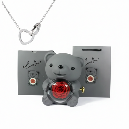 Oso Abrazo con Rosa y Collar de Corazon