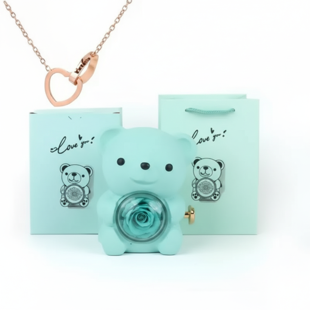 Oso Abrazo con Rosa y Collar de Corazon