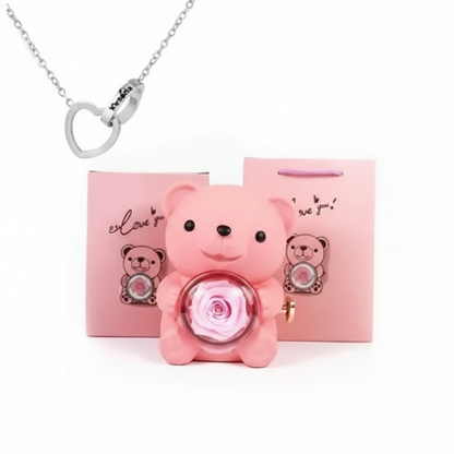 Oso Abrazo con Rosa y Collar de Corazon