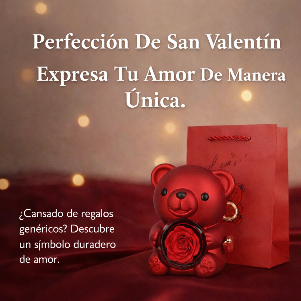 Oso Abrazo con Rosa y Collar de Corazon