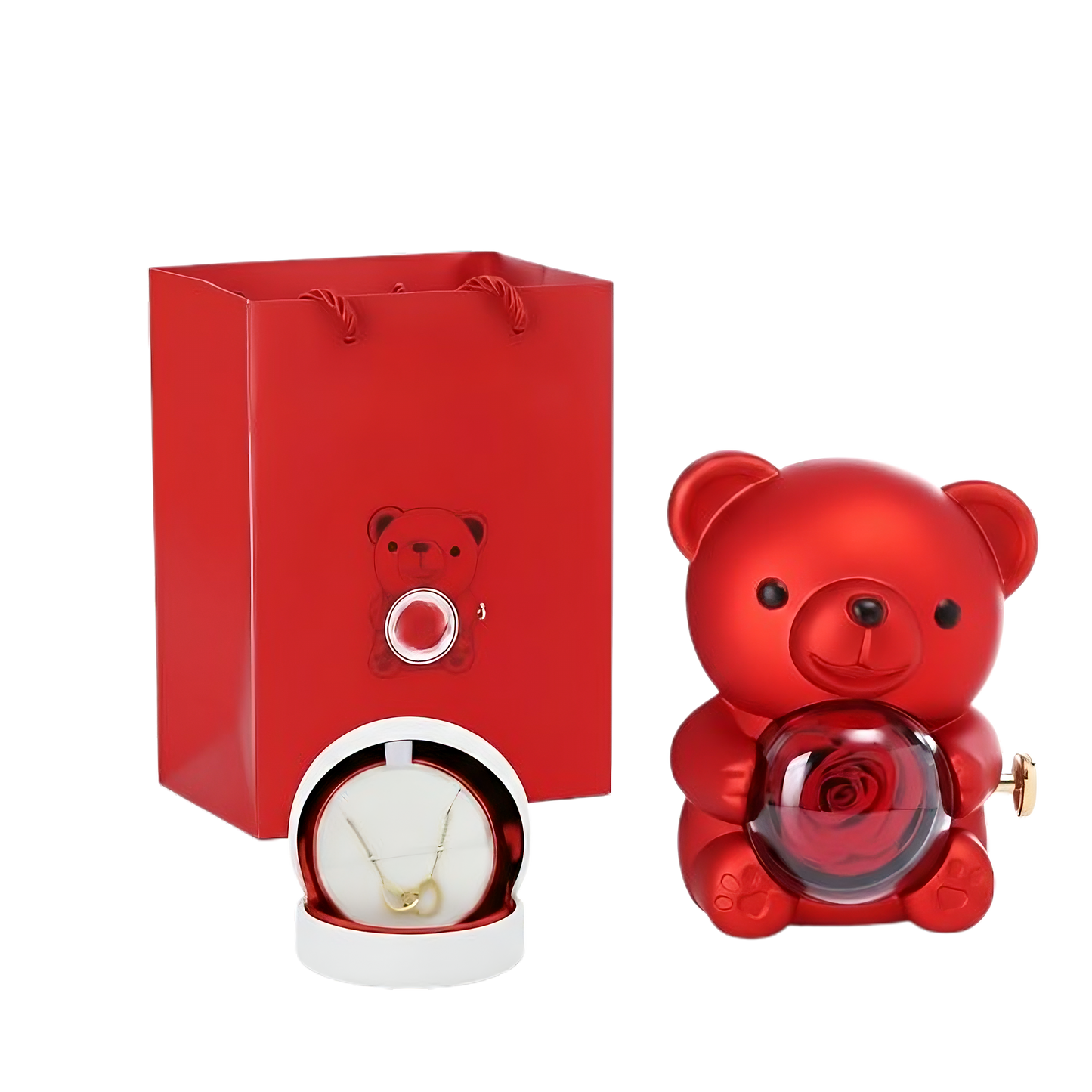 Oso Abrazo con Rosa y Collar de Corazon